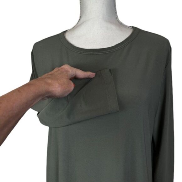 Clara Sun Woo Long Tunic Olive Green Side Slits Breezy 3/4 Sleeve Size Medium - Picture 4 of 12
